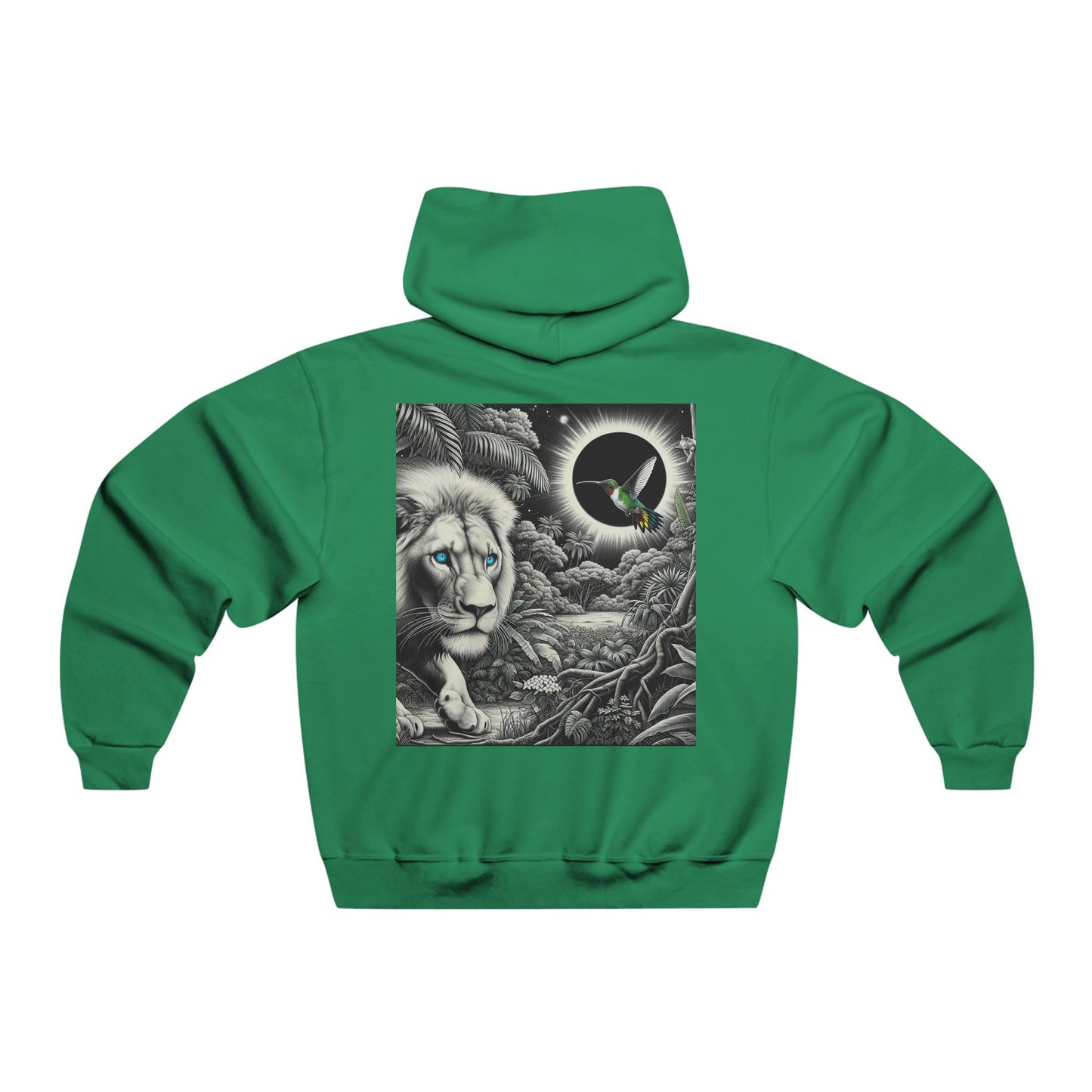 In the shadow of the eclipse, the lion prowls with quiet grace, while the hummingbird flits like a whisper of light, balancing power and fleeting beauty in the darkness Hooded Sweatshirt