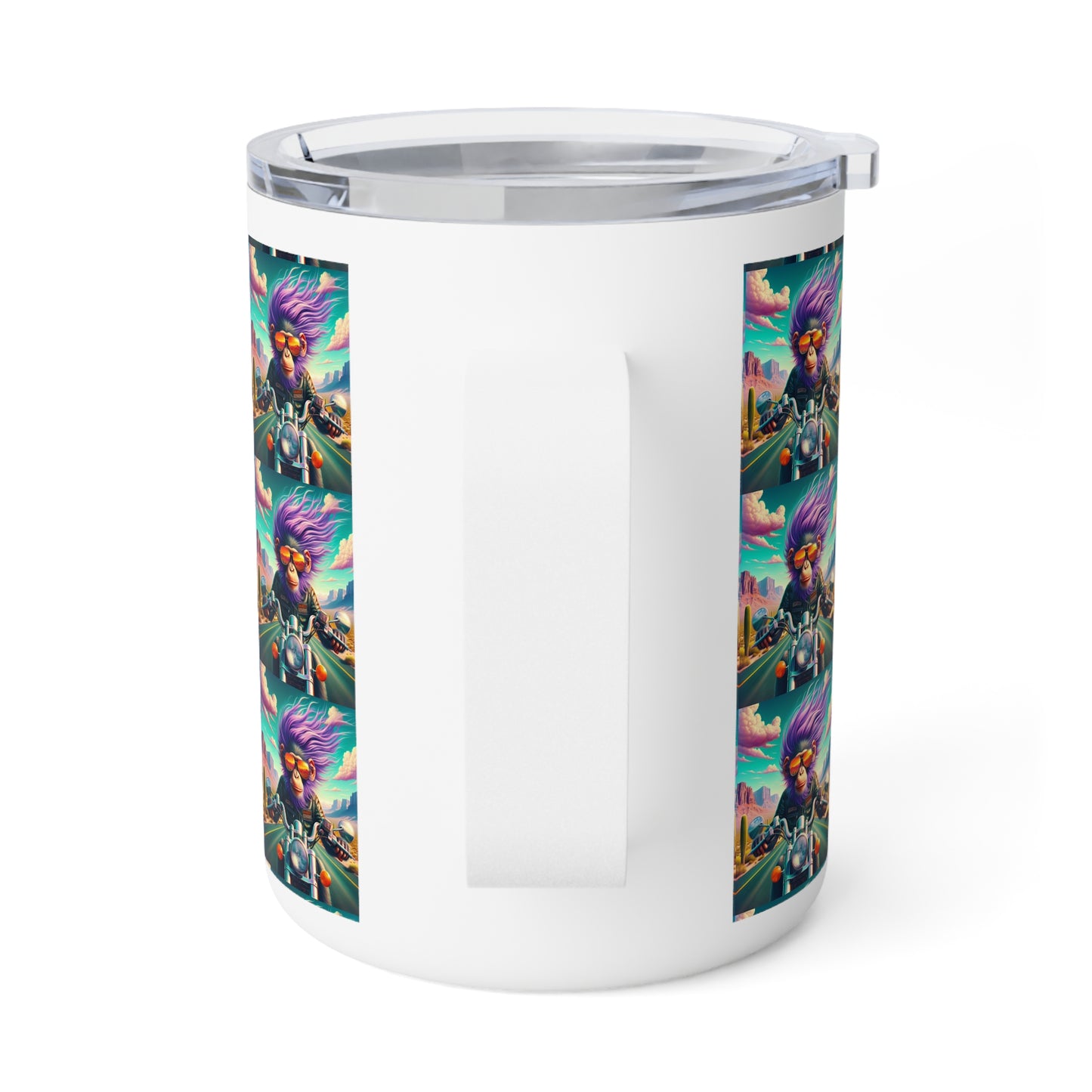 Purple hair~neon skies~and a motorcycle that eats the stars for breakfast Insulated Coffee Mug, 10oz