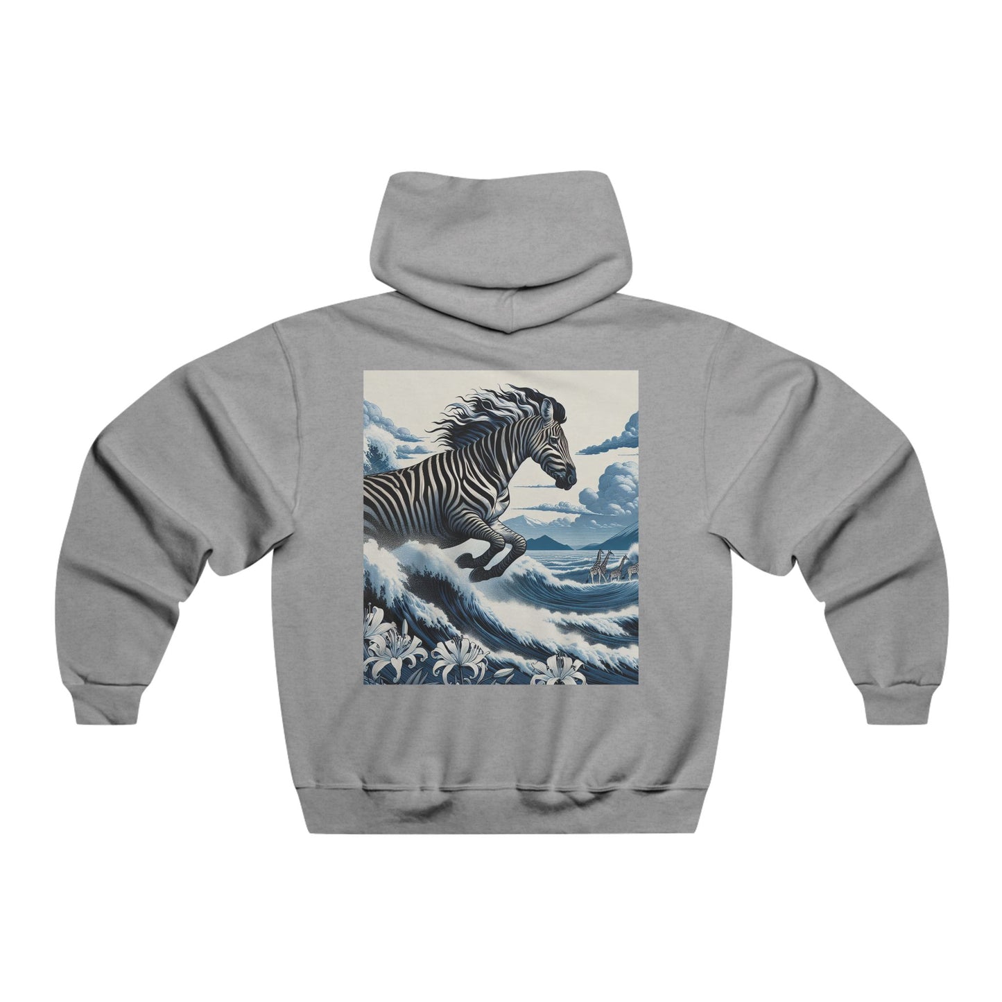 "The zebra’s stripes are as endless as the ocean’s waves, but the white lily reminds us that even in chaos, there is grace." Hooded Sweatshirt
