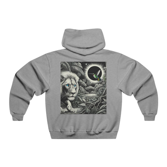 In the shadow of the eclipse, the lion prowls with quiet grace, while the hummingbird flits like a whisper of light, balancing power and fleeting beauty in the darkness Hooded Sweatshirt