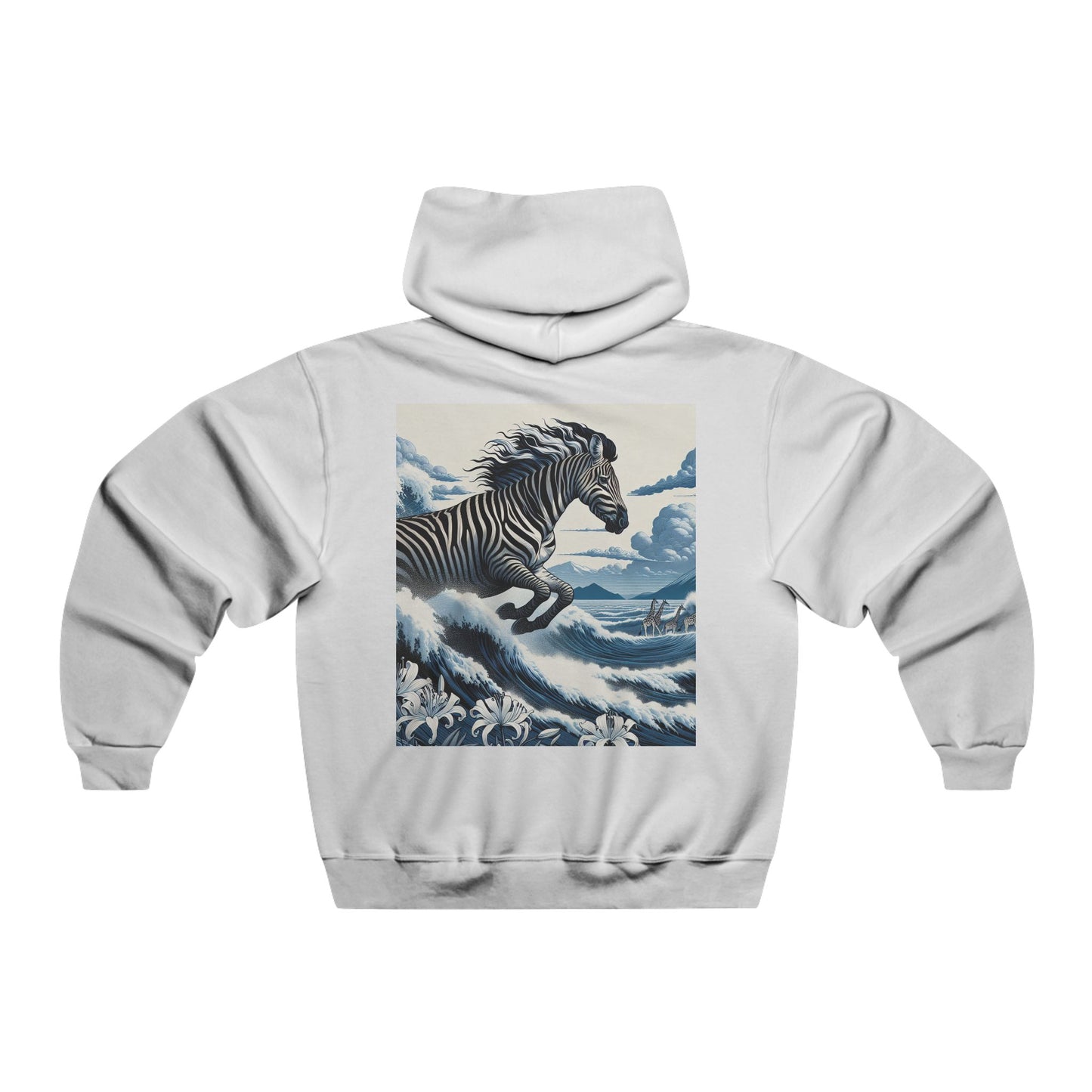 "The zebra’s stripes are as endless as the ocean’s waves, but the white lily reminds us that even in chaos, there is grace." Hooded Sweatshirt