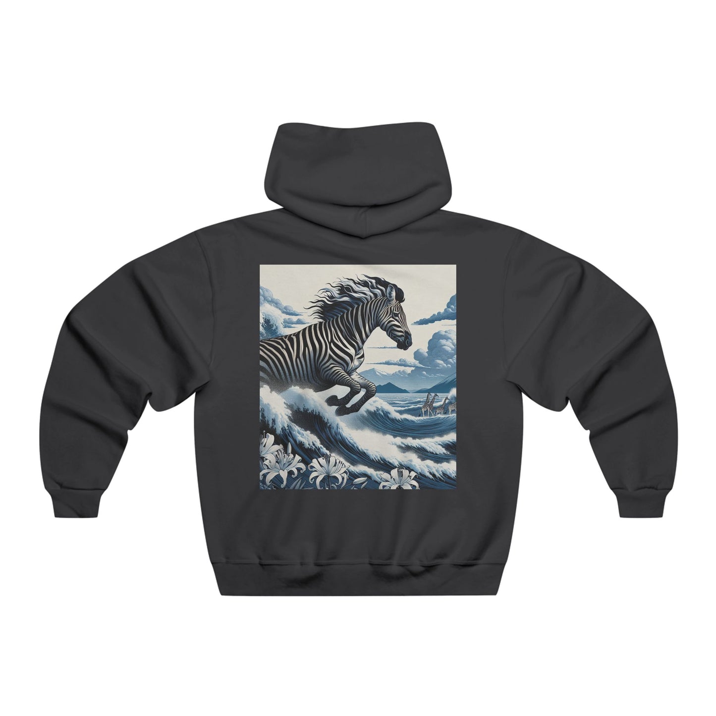 "The zebra’s stripes are as endless as the ocean’s waves, but the white lily reminds us that even in chaos, there is grace." Hooded Sweatshirt